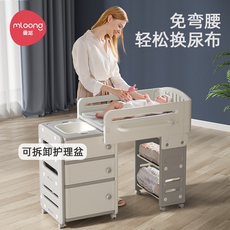 Детская кровать 曼龙尿布台婴儿护理台新生婴儿多功能按摩换尿布台可移动小宝宝床
