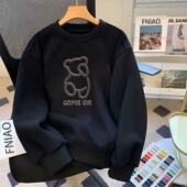 美式 外套 ins宽松休闲潮牌痞帅加厚长袖 高街圆领加绒卫衣男士 冬季