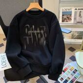 潮流宽松学生情侣休闲加厚长袖 美式 痞帅圆领加绒卫衣男秋冬季 外套