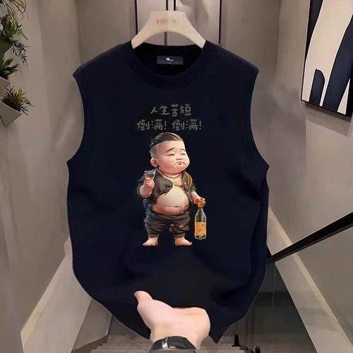 美式痞帅无袖T恤男宽松坎肩上衣