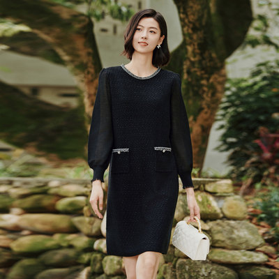 歌蒂诗春季专柜新款简约知性高级气质灯笼袖连衣裙 1E33L1570