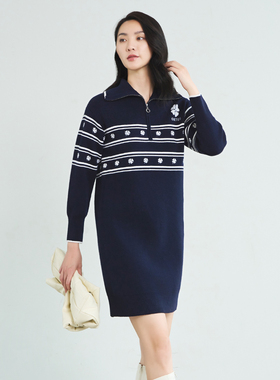 【柳哥严选】歌蒂诗新款休闲百搭拉链立领针织连衣裙女 1D41L1514