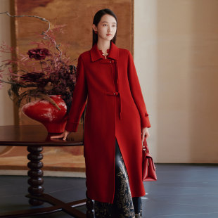 红色羊毛羊绒大衣 气质中长款 1E41D3685 时尚 歌蒂诗冬专柜新款