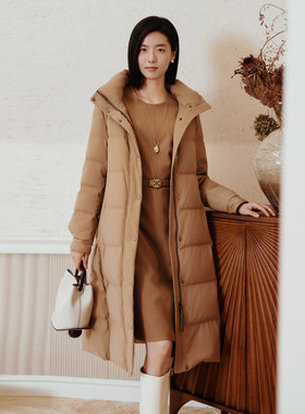 歌蒂诗【长款鹅绒服】冬季专柜新款时尚保暖连帽羽绒服 8E42Y3531