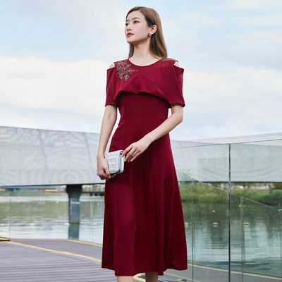 歌蒂诗夏季专柜新款高级气质宴会酒红色礼服连衣裙 6D21L3105