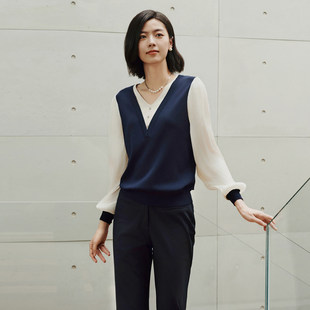 针织衫 简约知性气质撞色灯笼袖 1E32Z1582 专柜新款 歌蒂诗春季