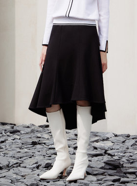 歌蒂诗冬季专柜新款经典黑色不规则鱼尾摆半身长裙 8D41Q1816