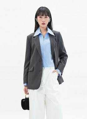 歌蒂诗春季新款气质高级感通勤灰色百搭西装外套 3F11W1706