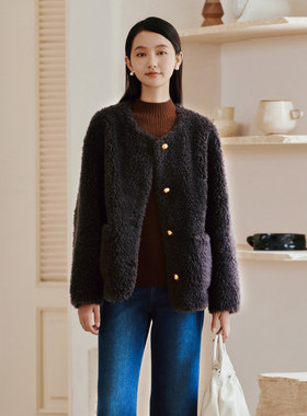 歌蒂诗【100%绵羊毛】冬季专柜新款慵懒气质羊羔毛外套 8E42C0927