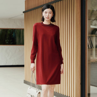 1E41L1206B 简约大气宽松舒适圆领连衣裙女 歌蒂诗冬季 专柜新款