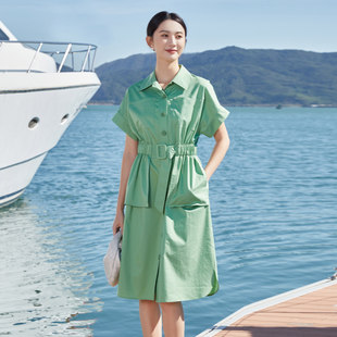 连衣裙 气质收腰显瘦摩登绿色衬衫 8D22L1818 时尚 歌蒂诗夏专柜新款
