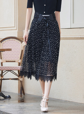 【柳哥严选】歌蒂诗夏季时尚高腰波点细闪网纱百褶裙女8C14Q3931
