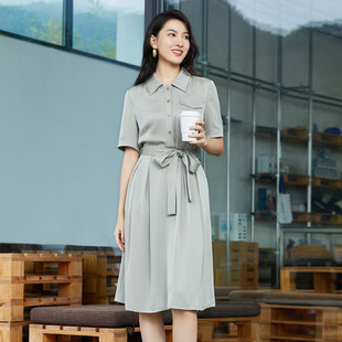 领连衣裙 简约气质腰带收腰衬衫 1D23L2068 专柜新款 歌蒂诗夏季