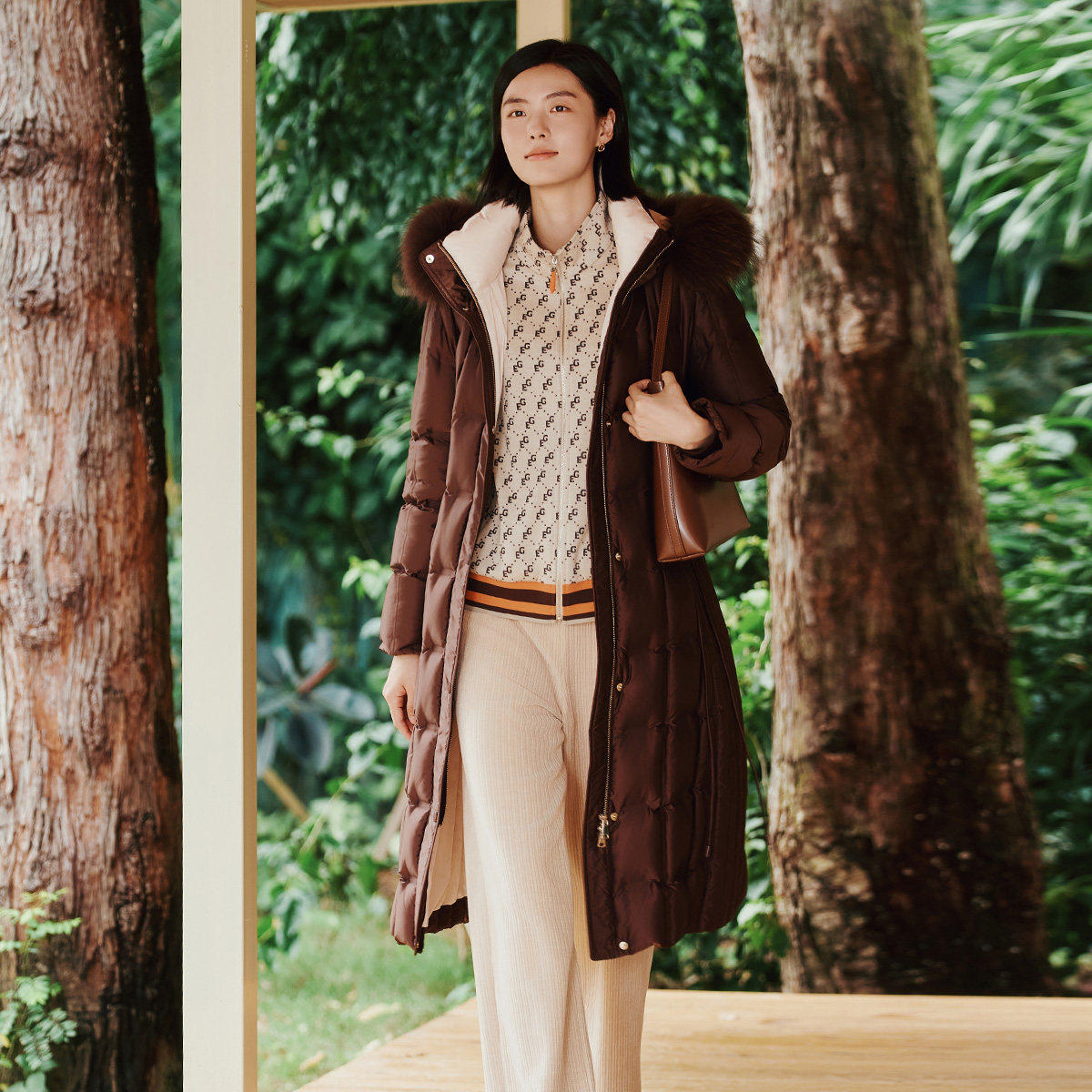 歌蒂诗冬专柜新款时尚貉子毛领美拉德色鹅绒羽绒服 1E43Y3764