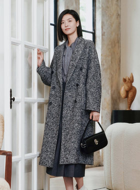 歌蒂诗冬季专柜新款高级气质花灰色中长款羊毛大衣 8E41D3500