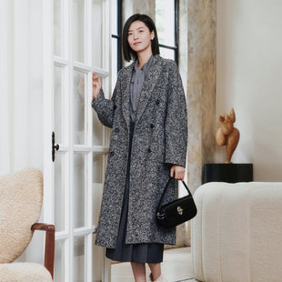 羊毛大衣 高级气质花灰色中长款 8E41D3500 专柜新款 歌蒂诗冬季