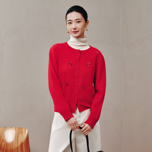 外套女8G10W7506 气质休闲风100绵羊毛开衫 歌蒂诗2026专柜春季 新款