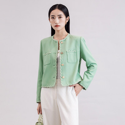 歌蒂诗春季专柜新款优雅轻奢个性绿色小香风外套女 8D32W5256