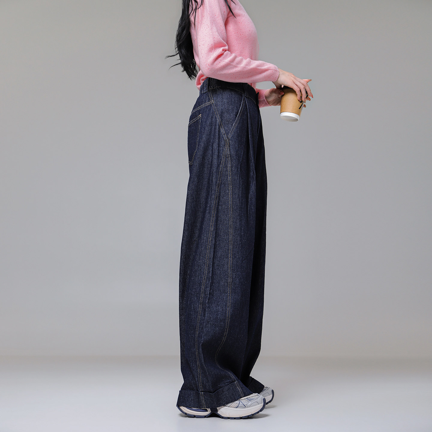 歌蒂诗春季专柜新款休闲简约通勤宽松阔腿牛仔裤女装8F16N3626图片