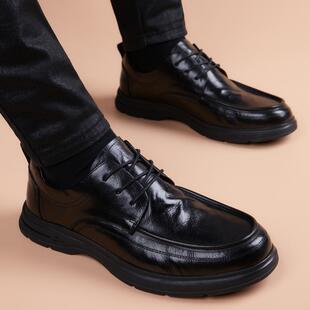 2024秋冬季新款男士皮鞋男款休闲真皮内增高商务正装手抓纹结婚鞋