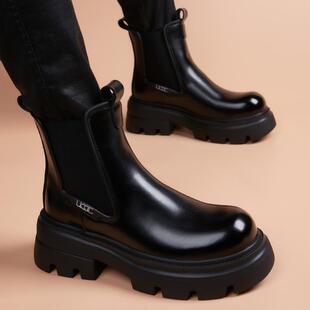 男士马丁靴男款2025新款真皮内增高靴子男款中帮英伦风烟筒靴冬季