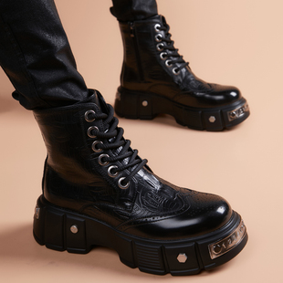 马丁靴男款厚底英伦风工装增高男士时尚机车靴子男高级感皮靴男