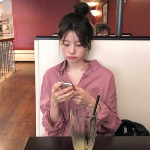 一WGWE W6698 甜美少女2025细条纹长袖 宽松百搭不挑人衬衫