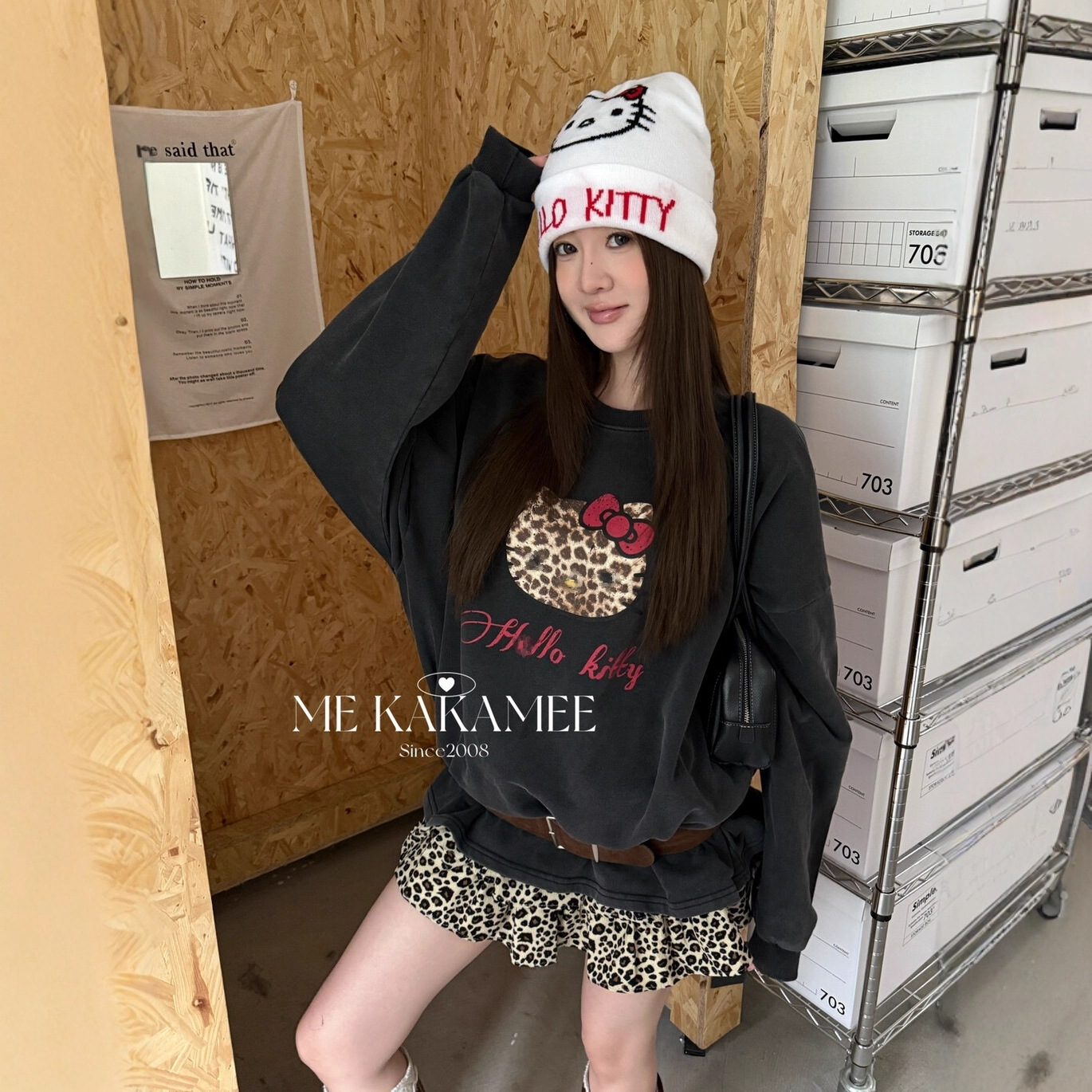 ME KAKAMEE十三行秋新品美式潮酷豹纹水洗大版宽松百搭卫衣女