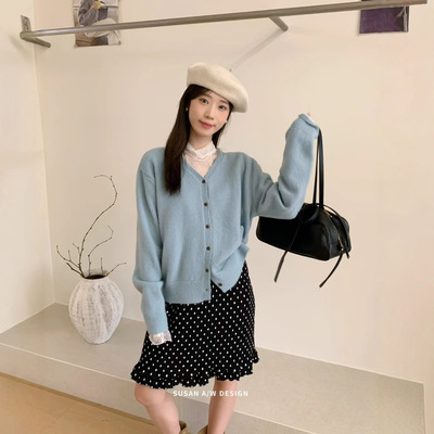 苏珊 2025早秋新款针织打底衫女开衫毛衣外套v领长袖上衣50608