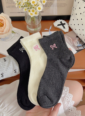 粉色蝴蝶结袜子女中筒袜ins潮棉袜夏季薄款日系学生芭蕾风长袜
