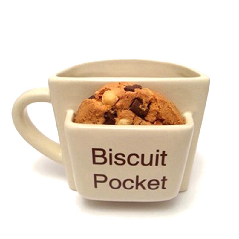 creative coffee mug with biscuit cookie dessert pocket funny