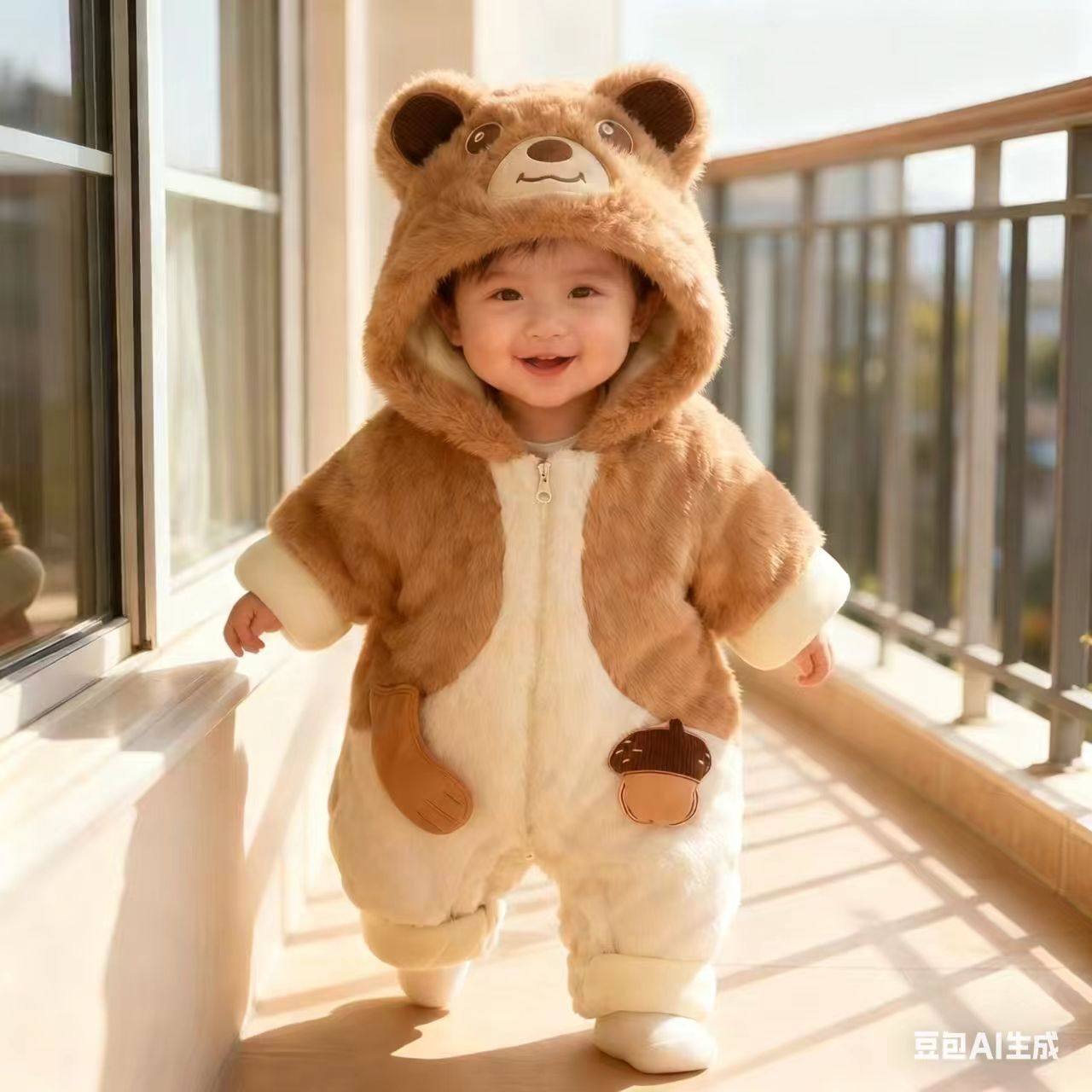 婴儿哈衣冬季宝宝加绒冬装加厚衣服保暖连体衣外出可爱超萌爬服
