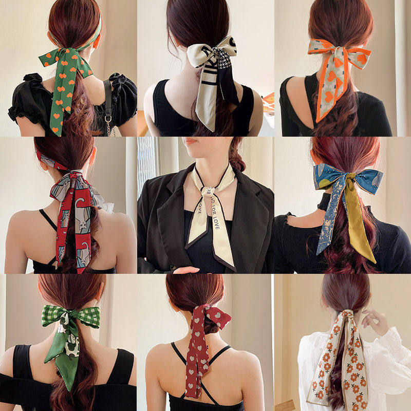 蝴蝶结飘带法式头绳ins超仙头饰网红丝巾发带女绑发复古方巾发饰