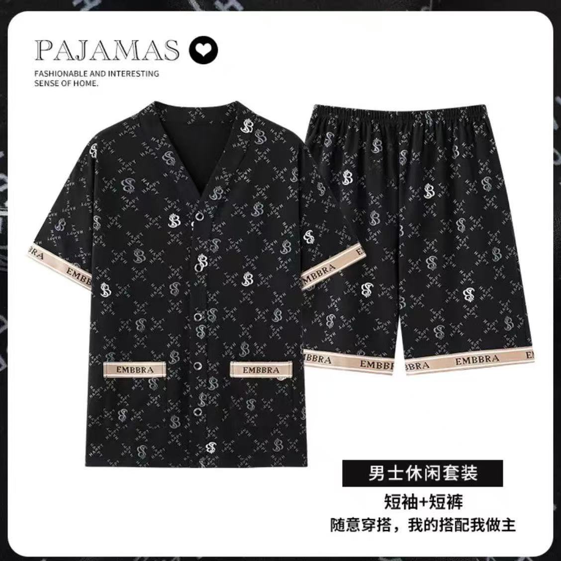 100%纯棉睡衣男士夏季短袖短裤韩版轻奢休闲可外穿家居服套装新款