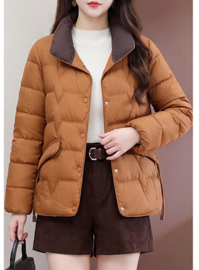 流行橘色羽绒服女短款秋冬装新款