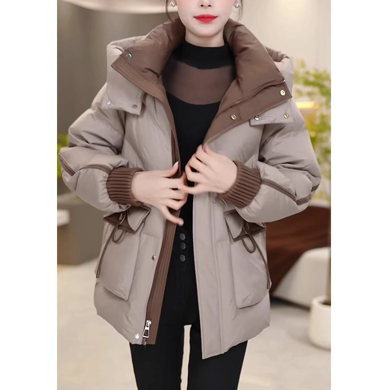 时尚拼接连帽羽绒服女冬季新款