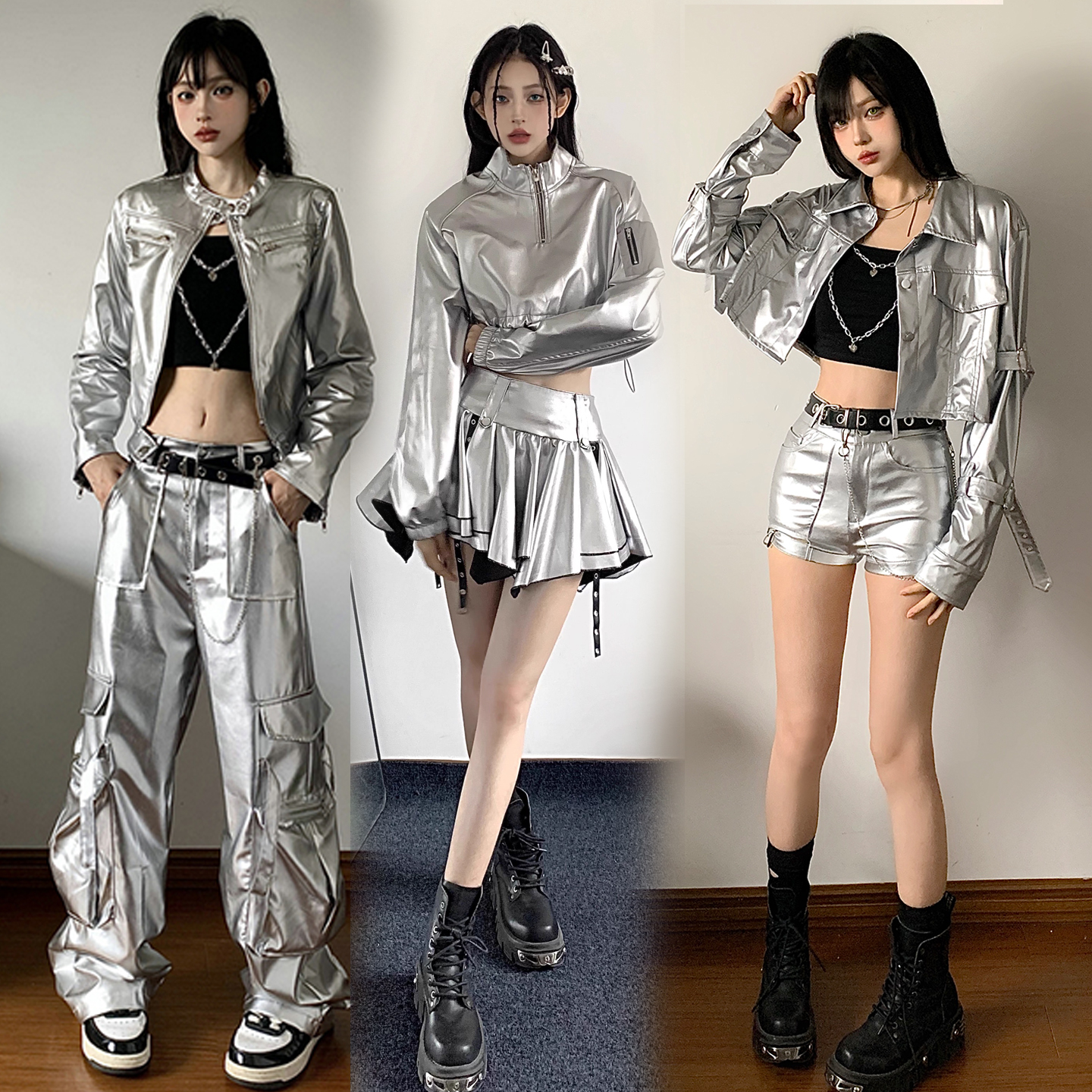 爵士跳舞蹈jazz打歌服银色套装