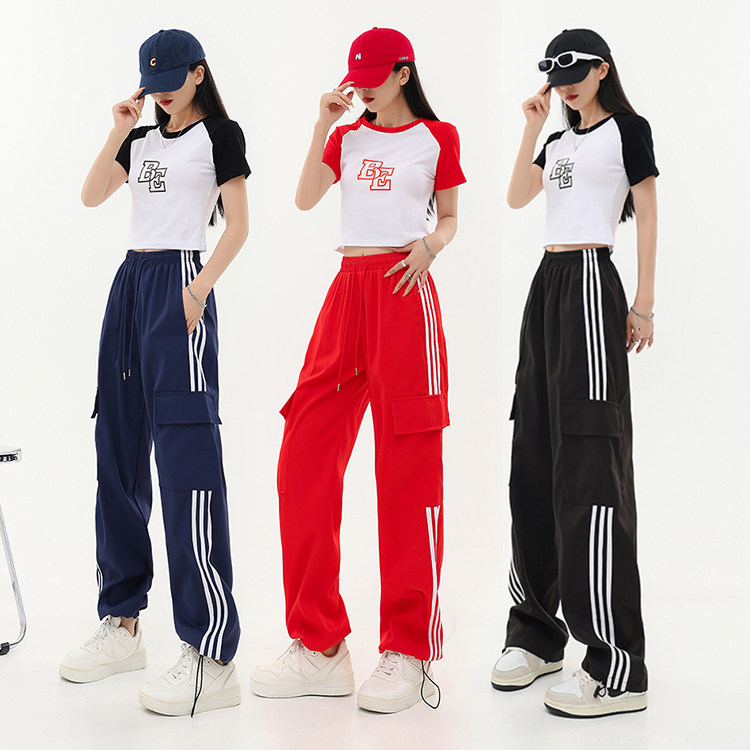 韩版爵士风格女套装现代舞蹈上衣嘻哈街舞鬼步舞裤子演出服装潮牌