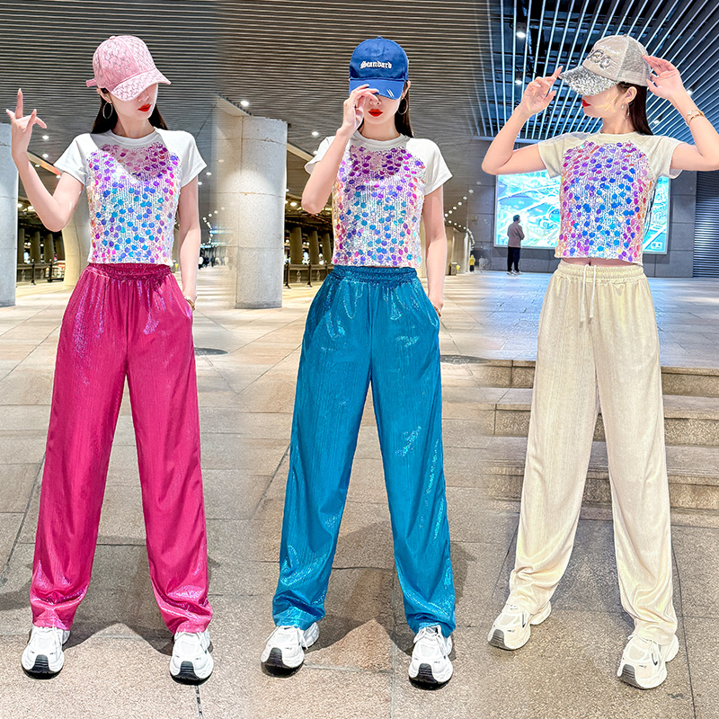 广场舞服装女成人套装2025新款亮片衣跳舞爵士啦啦队现代舞演出服