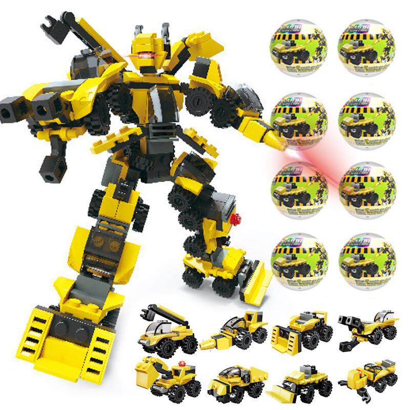 小机甲消防车扭蛋球幼儿园男孩儿童益智玩具积木工程礼物礼品盲盒