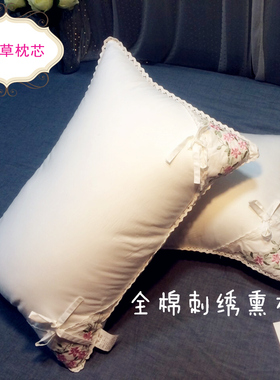 外贸薰衣草刺绣枕芯纯棉护颈椎枕头全棉一对单人紫色绣花全棉