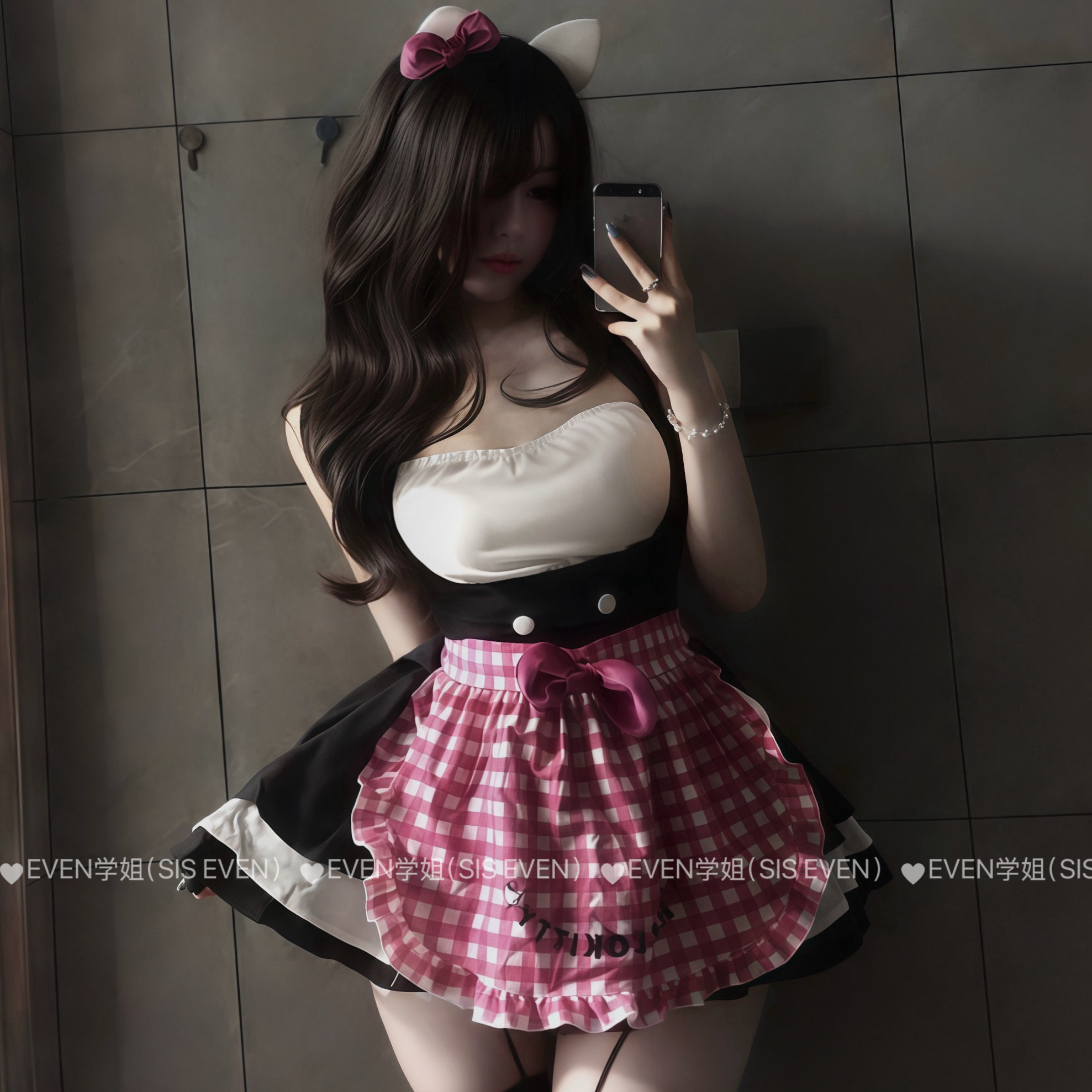 可爱圣诞挂脖kitty日系围裙短裙