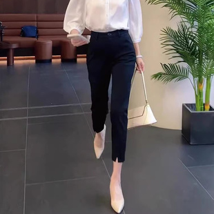 小个子八分OL黑色弹力职业小脚裤 2025新款 女九分直筒裤 裤 春夏西装