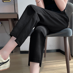 2025夏季薄款弹百搭力显瘦直筒九分裤子女士宽松高腰黑色直筒休闲