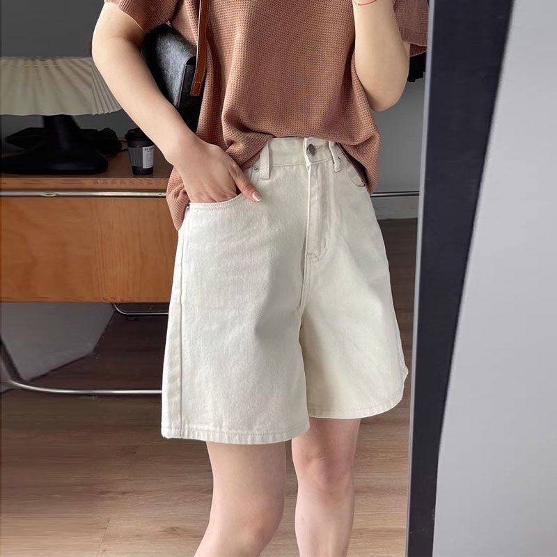 宽松胖mm白色牛仔短裤女2025年夏季新款大码小个子高腰a字阔腿裤
