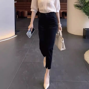 小个子八分OL职业小脚裤 2025新款 女九分直筒裤 裤 黑色弹力春夏西装