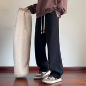 WASSUP羊羔绒卫裤 加绒加厚潮流休闲直筒青少年百搭长裤 男士 秋冬季