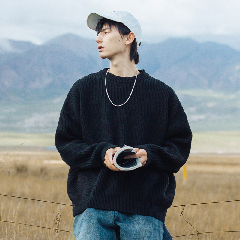 WASSUP纯色圆领针织毛衣男女款