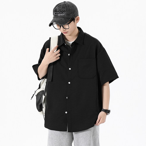 WASSUP美式复古纯色衬衣外套衬衫