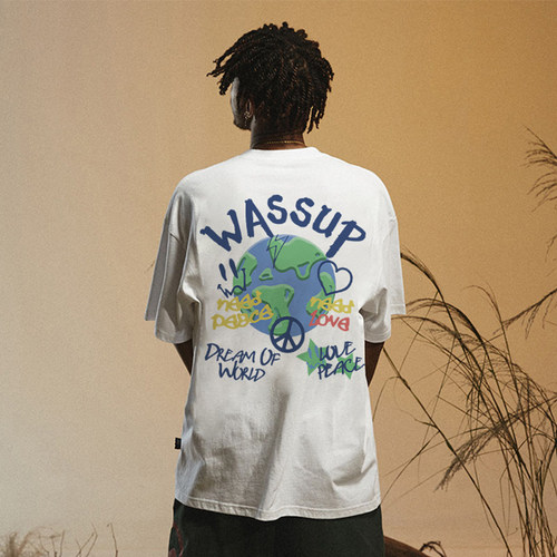 WASSUP美式涂鸦星球短袖T恤